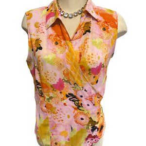 CAVIAR Wrap Blouse Sleeveless Top Size Large Floral Very Pretty Colours